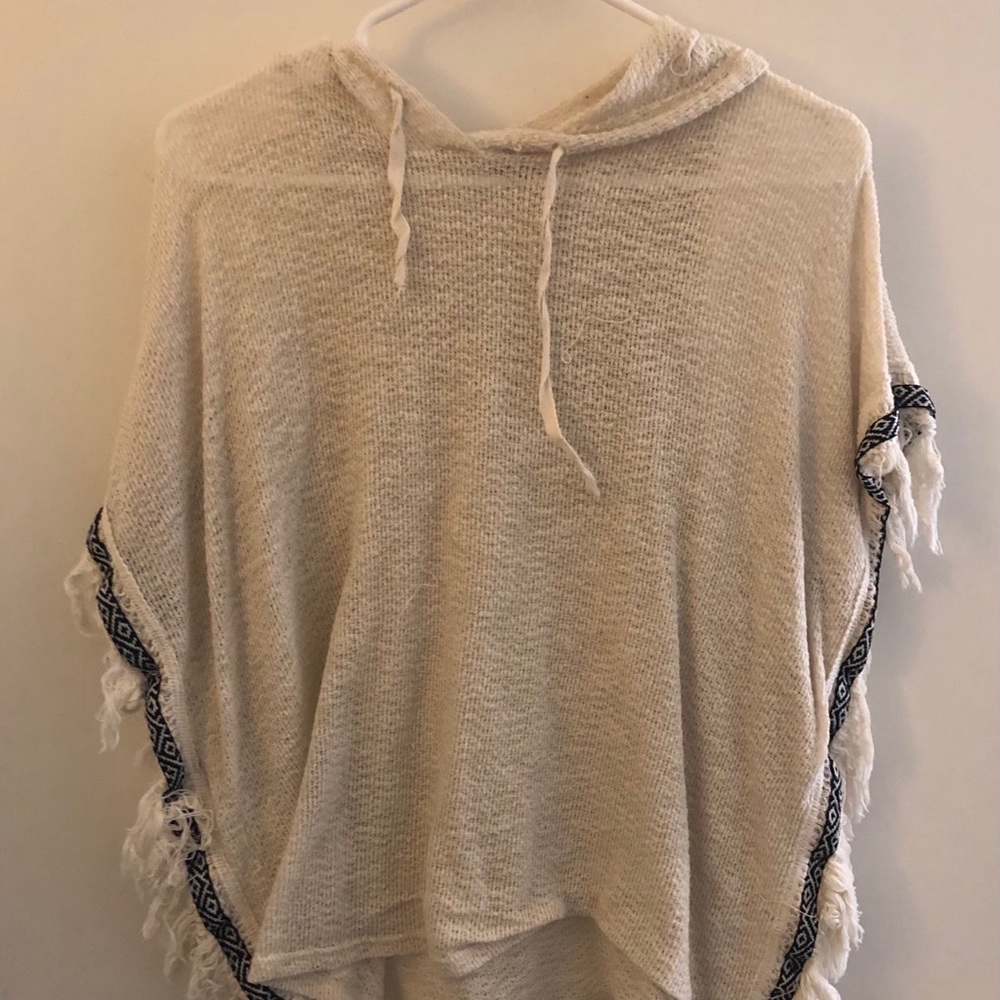 Cream with navy detail poncho